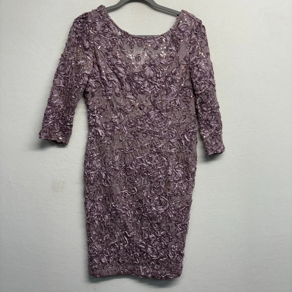Alex Evenings MIDI Dress Formal Lavender Purple 4 Textured Boar Neck 1/2‎ Sleeve